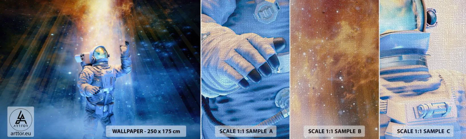 Fototapeten Muster Premium Canvas - Endlich am Ende - Abstraktion, Astronaut, Kosmos - 100x30 cm