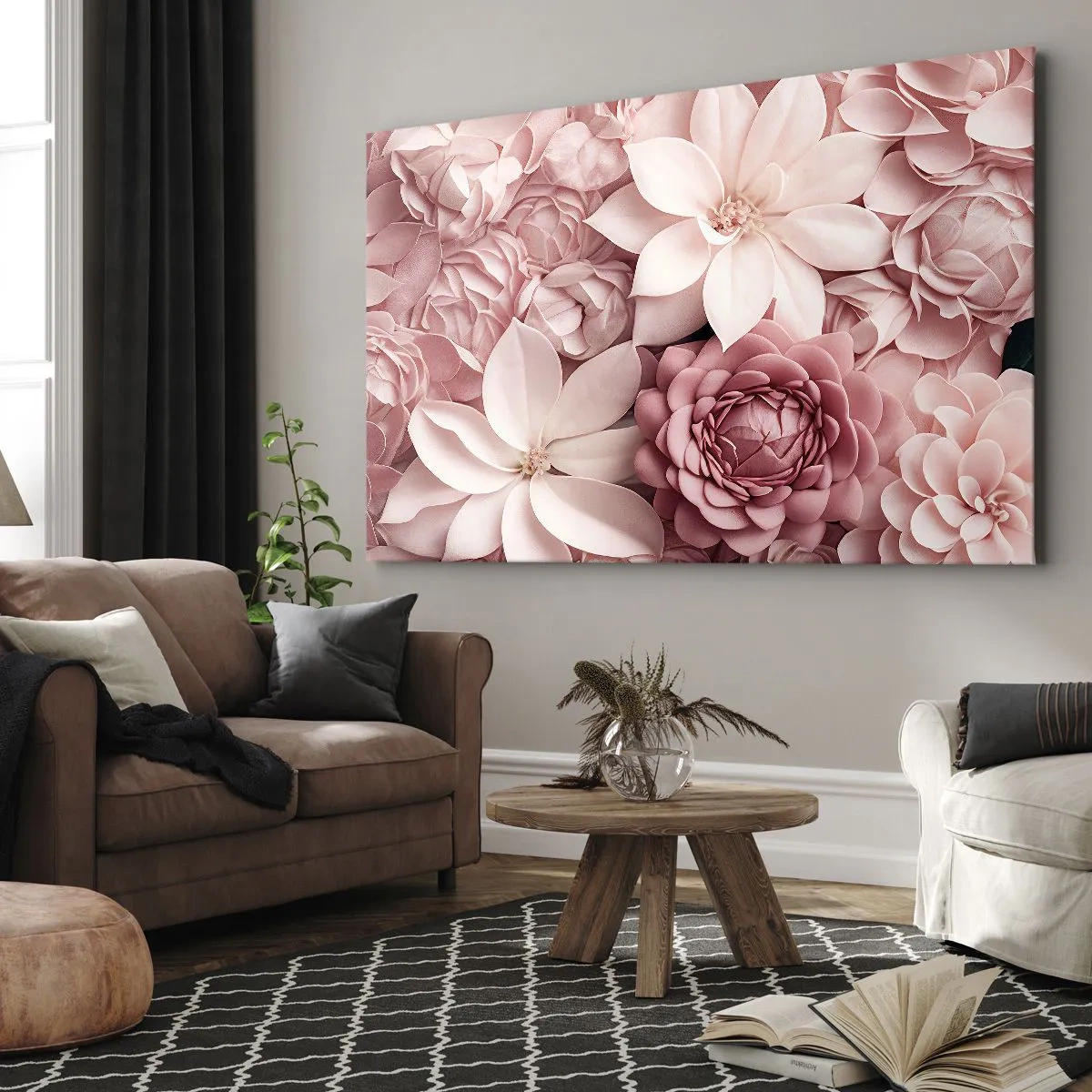 Bild auf Leinwand - Leinwandbild - Blumen in Rosa- und Weißtönen in künstlerischer Umsetzung - 120x80cm - In rosa Blütenblättern - Moderne Wanddekoration für Wohnzimmer und Schlafzimmer ARTTOR