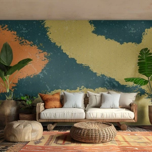 Fototapete Premium Sand - Organische Formen in Gelb- und Grüntönen - 100x70cm - Abstraktion – langsame Bewegung - Moderne Wanddekoration für Wohnzimmer und Schlafzimmer ARTTOR