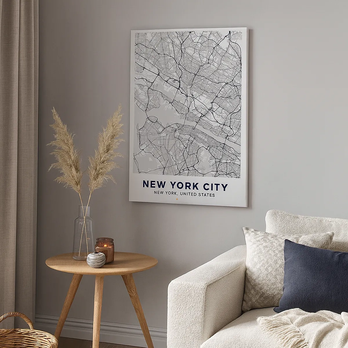 Bild auf Leinwand - Leinwandbild - Ein Stadtplan im minimalistischen Stil auf grauem Hintergrund - 50x70cm - Die Anatomie einer Metropole - Moderne Wanddekoration für Wohnzimmer und Schlafzimmer ARTTOR