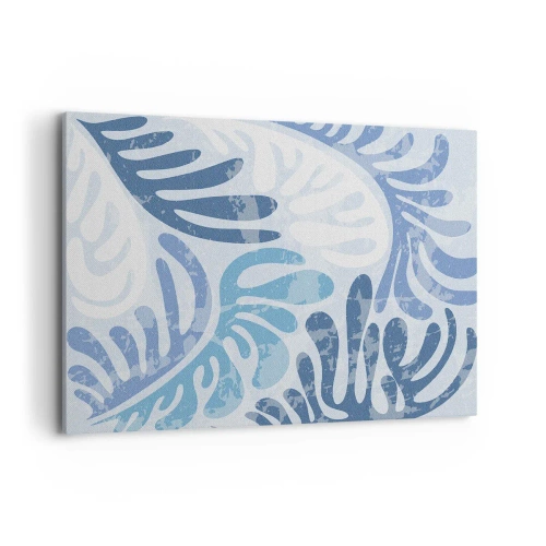 Bild auf Leinwand - Leinwandbild - Abstrakte Formen in Blautönen auf weißem Hintergrund - 120x80cm - Blaue Farne - Moderne Wanddekoration für Wohnzimmer und Schlafzimmer ARTTOR