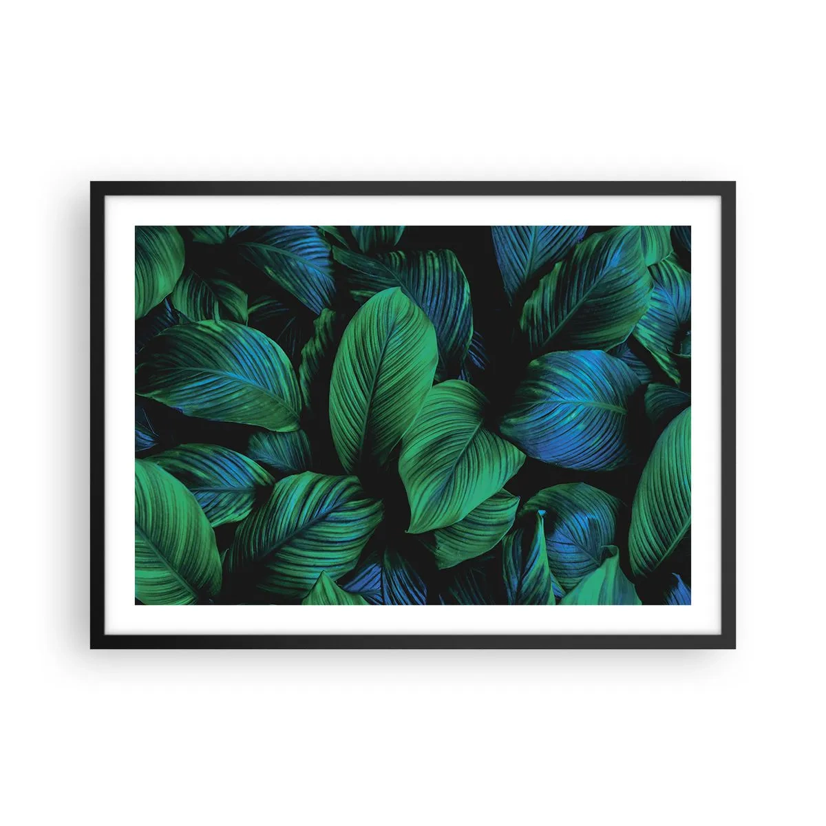 Poster in einem schwarzem Rahmen - Grüne Blätter im minimalistischen Stil - 70x50cm - In der grünen Menge - Moderne Wanddekoration für Wohnzimmer und Schlafzimmer ARTTOR