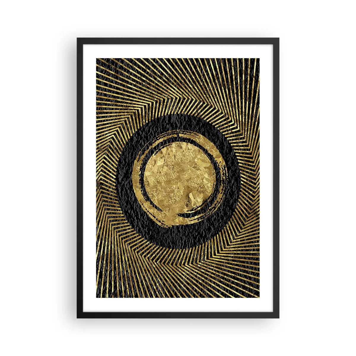 Poster in einem schwarzem Rahmen - Goldene geometrische Abstraktion auf schwarzem Hintergrund - 50x70cm - Glamour-Komposition - Moderne Wanddekoration für Wohnzimmer und Schlafzimmer ARTTOR