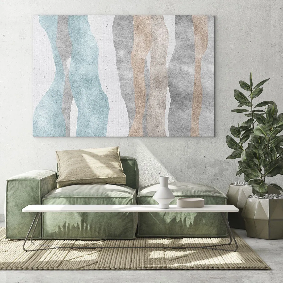 Glasbild - Bild auf glas - Zarte Streifen in Beige- und Blautönen - 120x80cm - Studie über Nähe - Moderne Wanddekoration für Wohnzimmer und Schlafzimmer ARTTOR