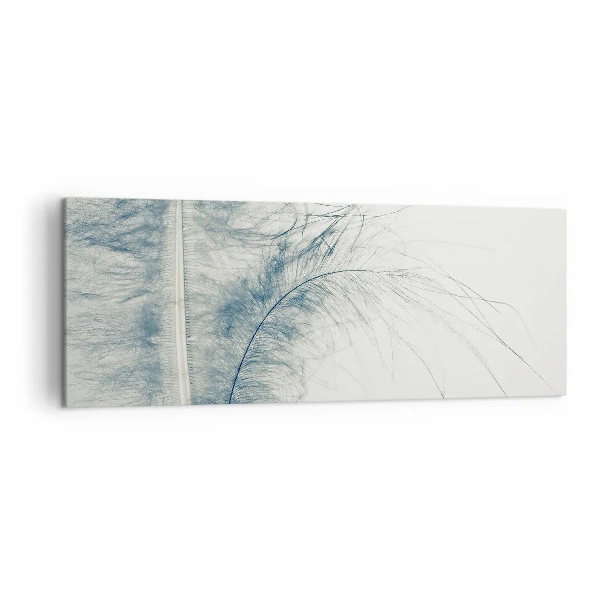 Bild auf Leinwand - Leinwandbild - Eine zarte Feder in Pastelltönen auf hellem Untergrund - 140x50cm - Flüstern der Natur - Moderne Wanddekoration für Wohnzimmer und Schlafzimmer ARTTOR
