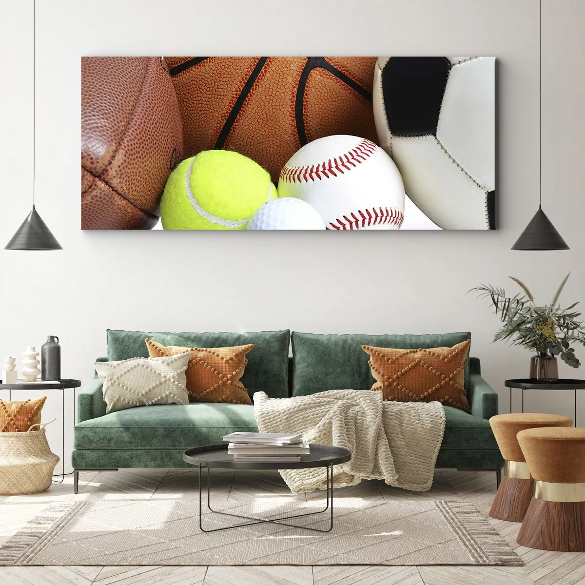 Bild auf Leinwand - Leinwandbild - Bälle verschiedener Sportarten - 160x50cm - Fußball verbindet uns! - Moderne Wanddekoration für Wohnzimmer und Schlafzimmer ARTTOR