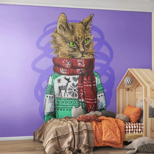 Fototapete Premium Canvas - Die Katze nicht nur in Schuhen - Abstraktion, Katze, Wollpullover - 350x256 cm