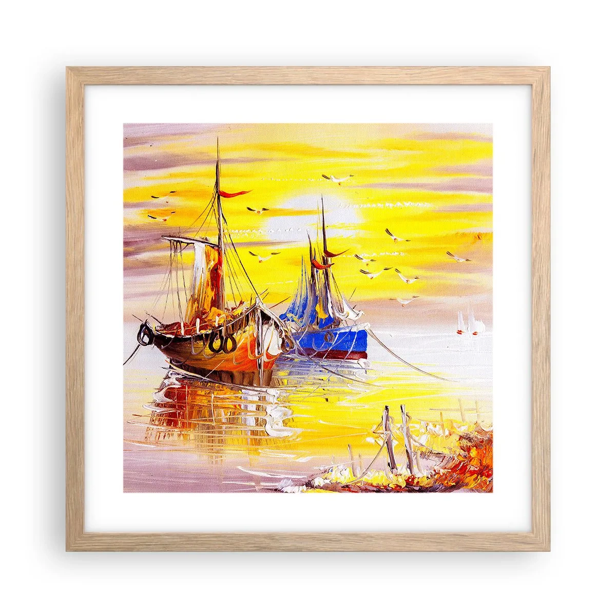 Poster in einem Rahmen aus heller Eiche - Eine wohlverdiente Pause im Hafen - 40x40 cm