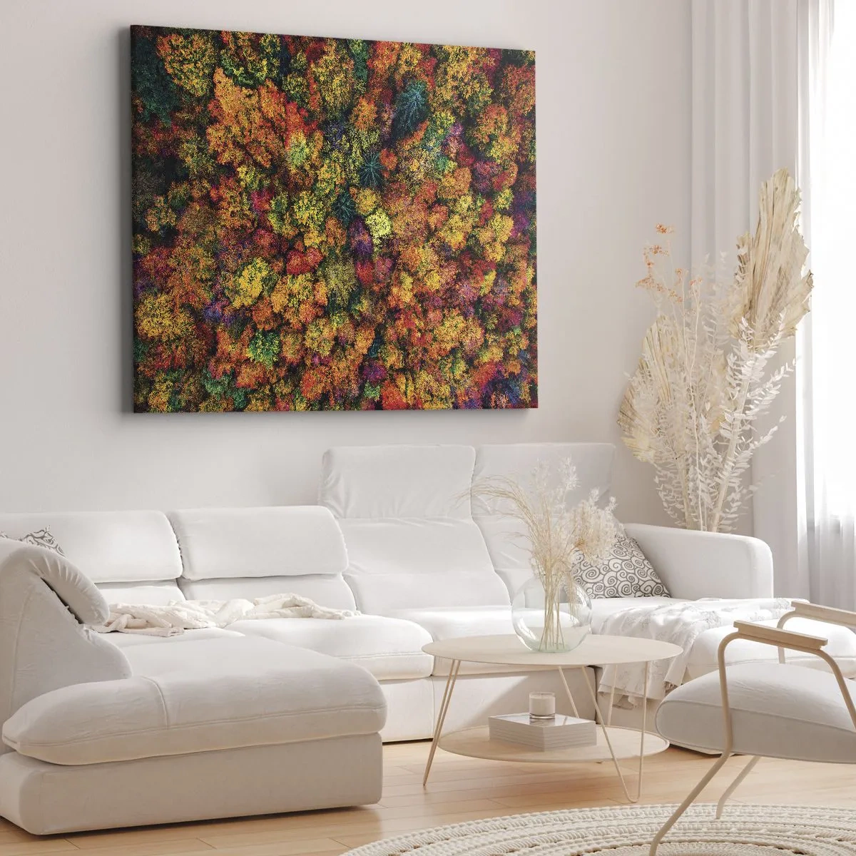Bild auf Leinwand - Leinwandbild - Bunte Baumkronen in der Herbstpalette - 70x50cm - Blumenstrauß aus Herbstbäumen - Moderne Wanddekoration für Wohnzimmer und Schlafzimmer ARTTOR