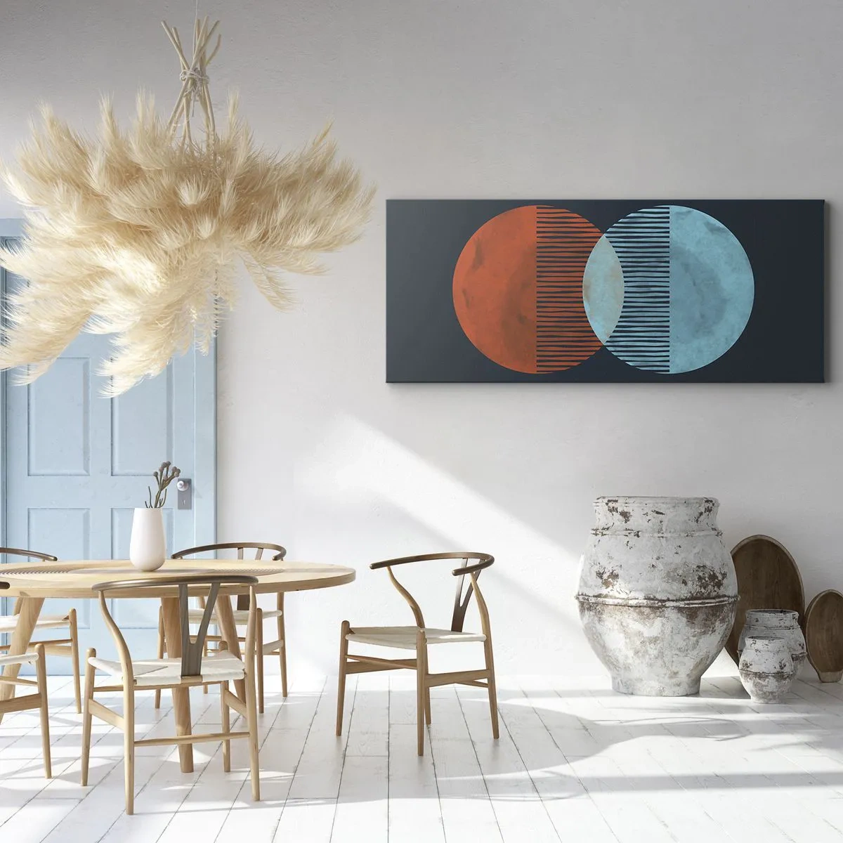 Bild auf Leinwand - Leinwandbild - Zwei orange und blaue Kreise auf dunklem Hintergrund - 120x50cm - Astronomische Fantasie - Moderne Wanddekoration für Wohnzimmer und Schlafzimmer ARTTOR