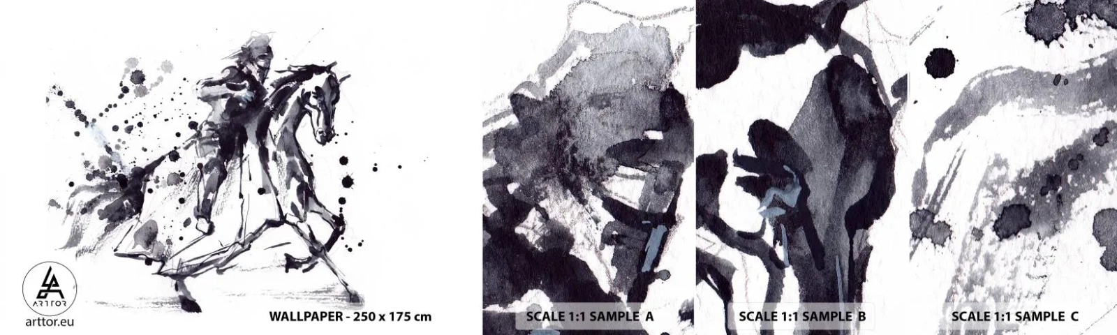 Fototapeten Muster Selbstklebend Deluxe Sticker - Schwarzer Ritter - Abstraktion, Ritter zu Pferd, Ritterrüstung - 100x30 cm