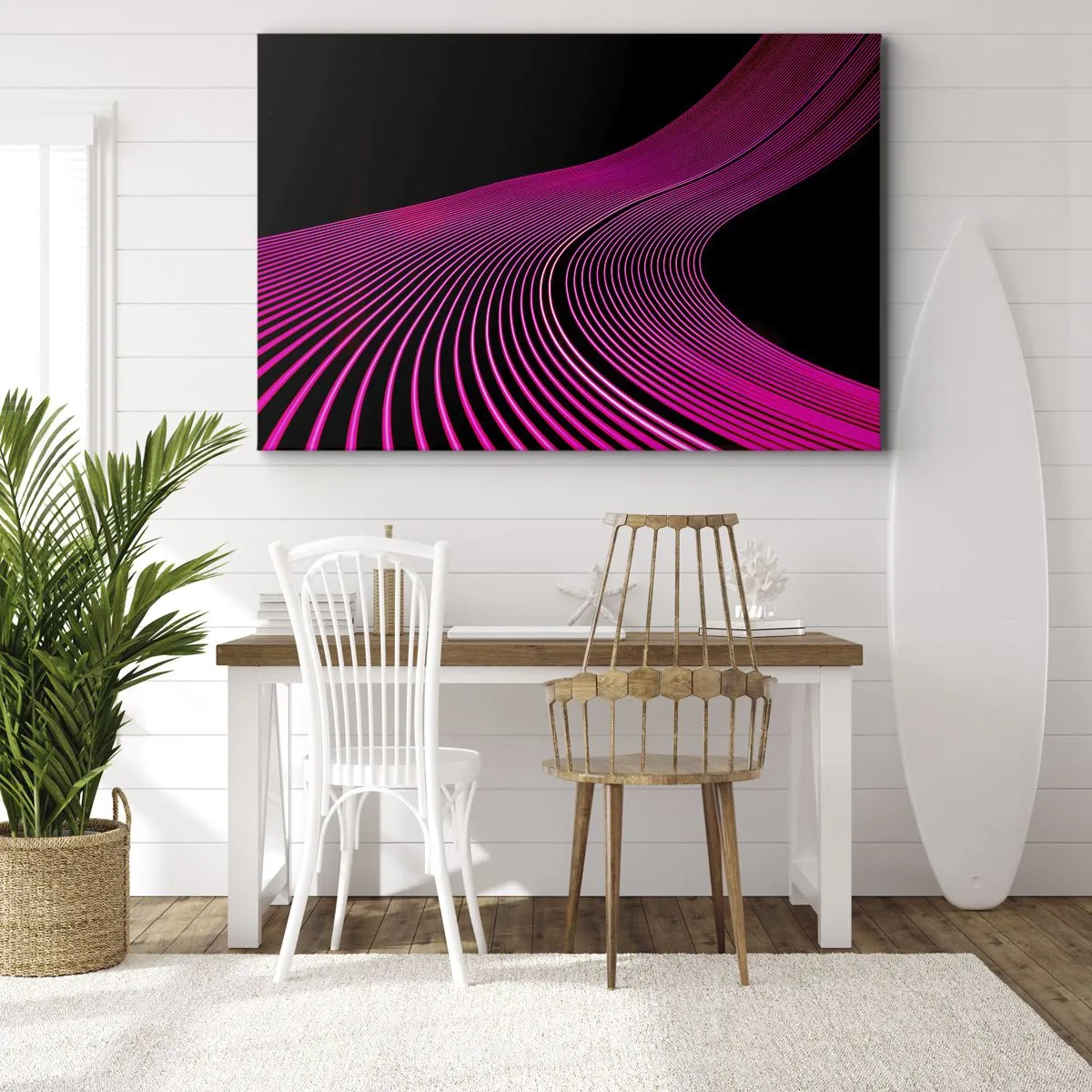 Bild auf Leinwand - Leinwandbild - Futuristische Linien in Rosatönen auf schwarzem Hintergrund - 70x50cm - Allee des Lichts - Moderne Wanddekoration für Wohnzimmer und Schlafzimmer ARTTOR