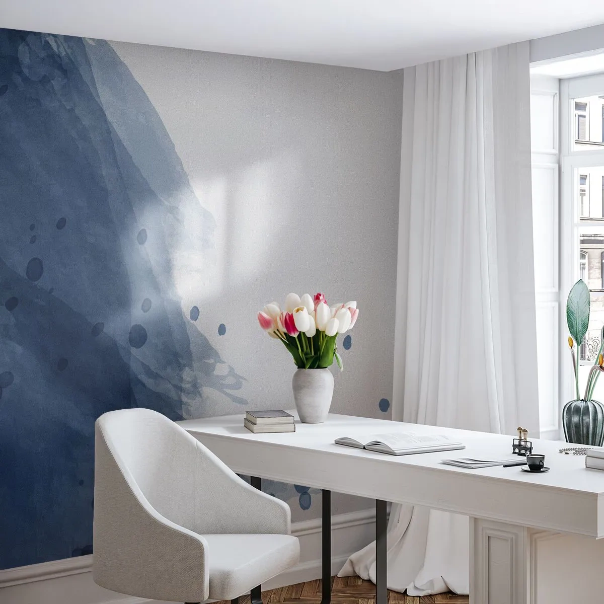 Fototapete Premium Canvas - Blauer Tüll - Abstraktion, Stück, Malerei - 450x315 cm