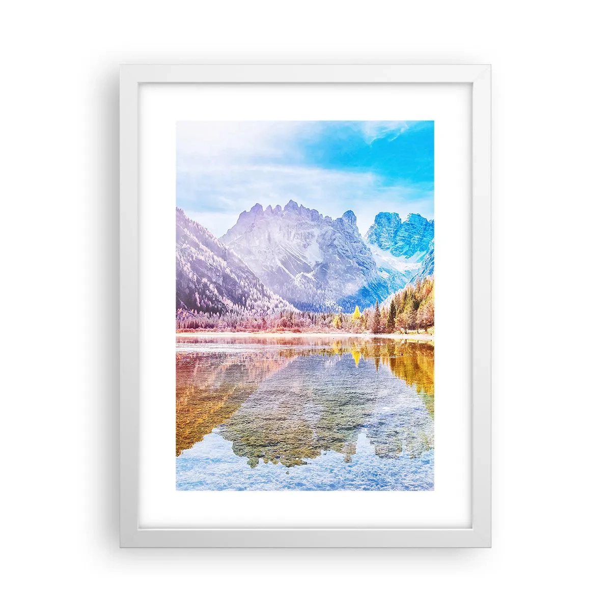 Poster in einem weißen Rahmen - Und in den Bergen ist es schon Herbst - 30x40 cm