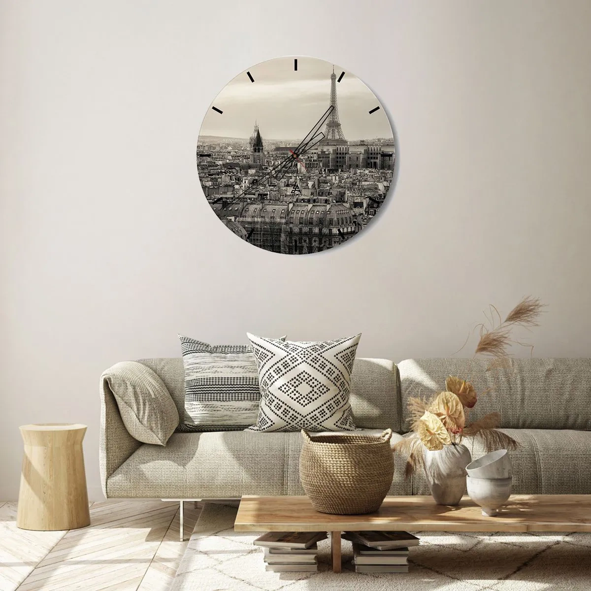 Wanduhr - Glasuhr - Panoramablick auf Paris mit dem Eiffelturm - 30x30cm - Über den Dächern von Paris - Moderne Wanddekoration für Wohnzimmer, Küche und Schlafzimmer ARTTOR