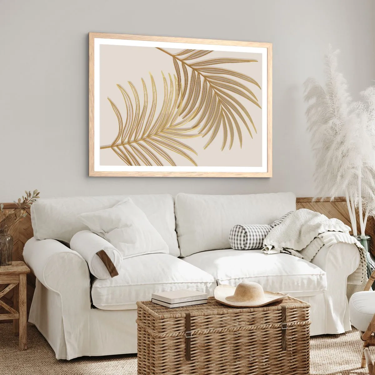 Poster in einem Rahmen aus heller Eiche - Goldene Palme! - 100x70 cm