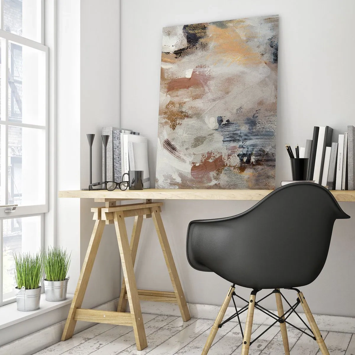 Glasbild - Bild auf glas - Beige und braune abstrakte Komposition in einem verschwommenen Stil - 50x70cm - Neblige Abstraktion - Moderne Wanddekoration für Wohnzimmer und Schlafzimmer ARTTOR