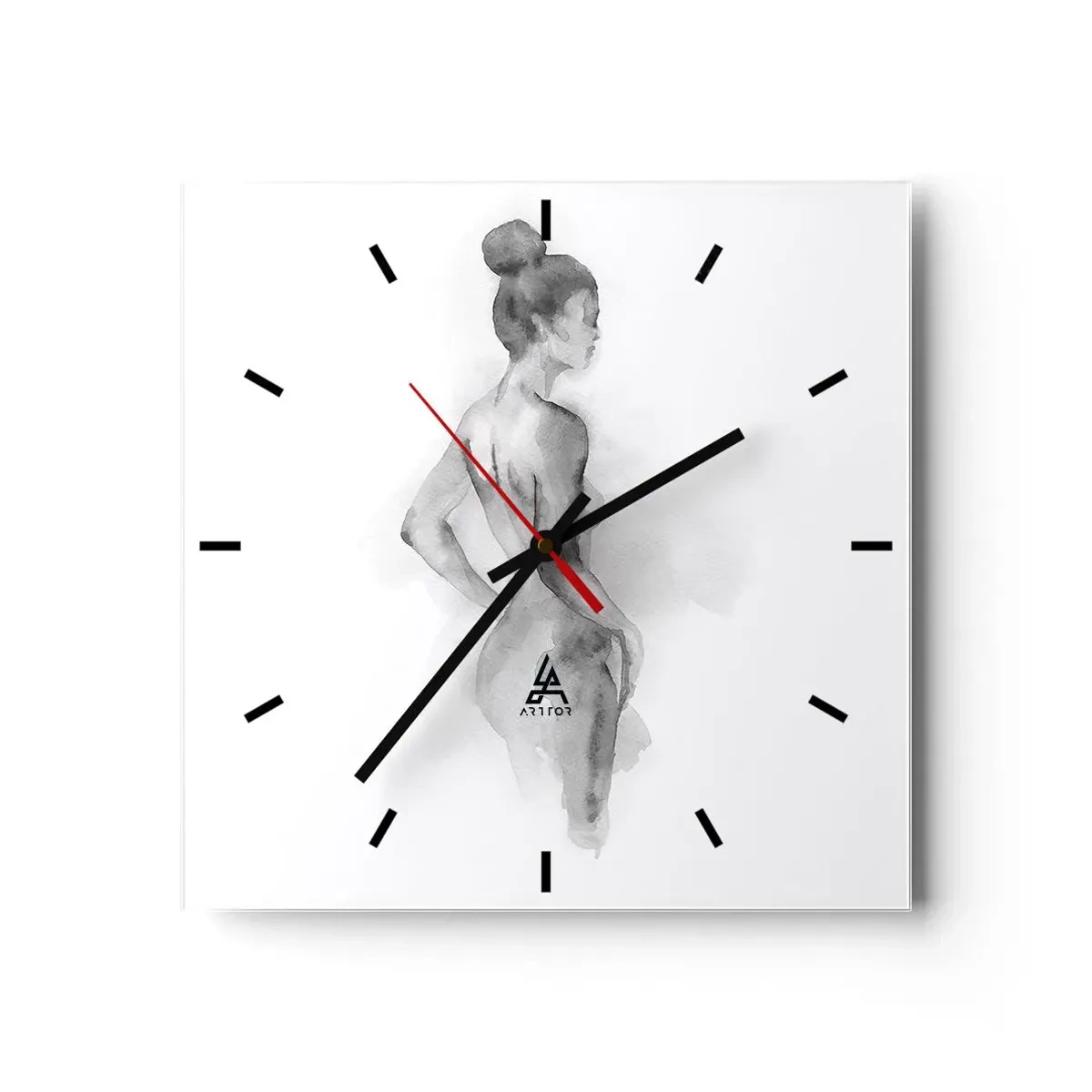 Wanduhr - Glasuhr - Aquarellskizze einer weiblichen Silhouette - 30x30cm - Schön wie ein Gemälde - Moderne Wanddekoration für Wohnzimmer und Schlafzimmer ARTTOR