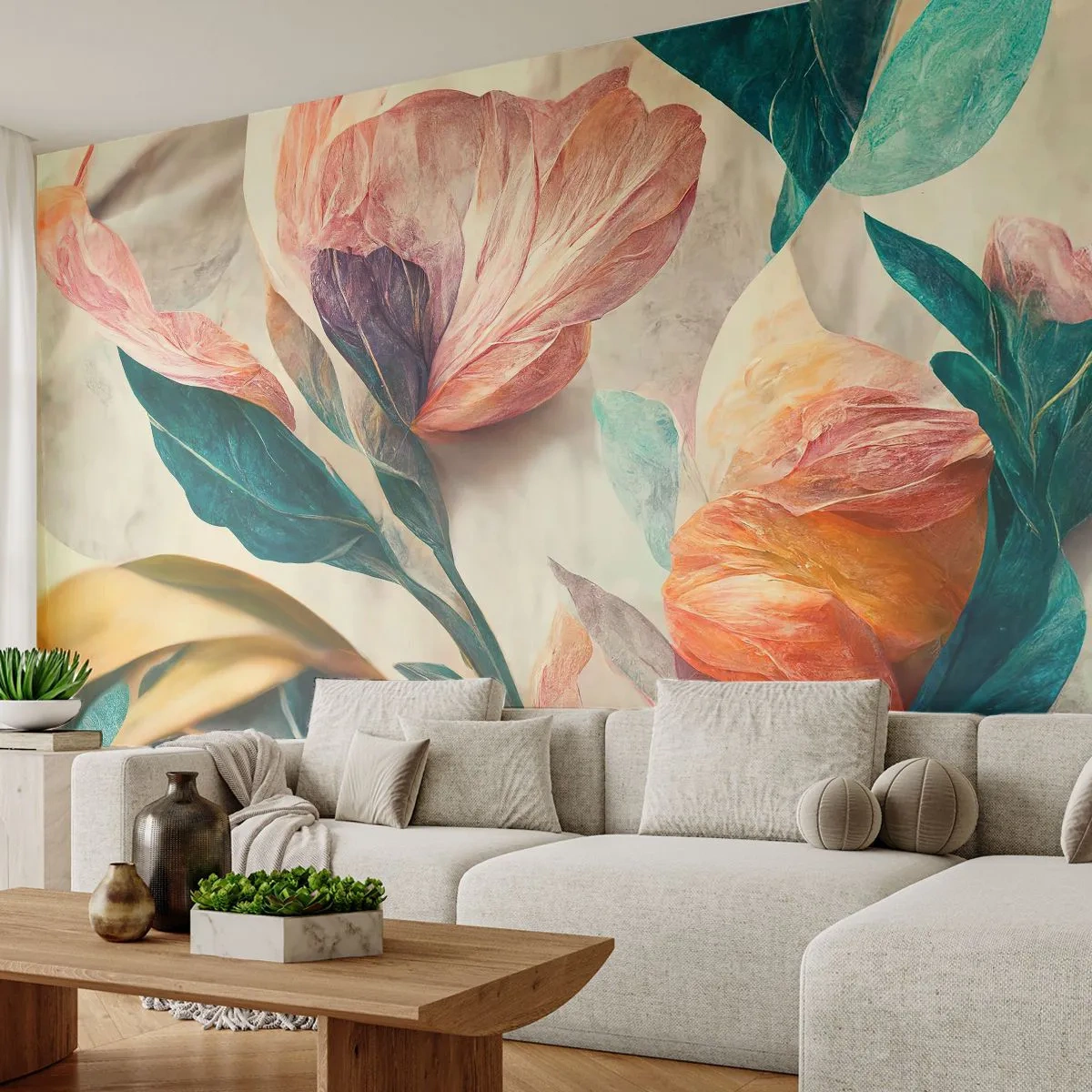 Fototapete Premium Sand - Exotische Blumen in leuchtenden Farben und einer tropischen Umgebung - 100x70cm - Blumen der südlichen Inseln - Moderne Wanddekoration für Wohnzimmer und Schlafzimmer ARTTOR