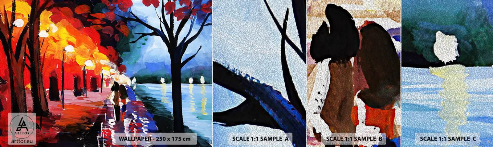 Fototapeten Muster Premium Sand - Strahlender Herbst im Park - Abstraktion, Landschaft, Parkgasse - 100x30 cm