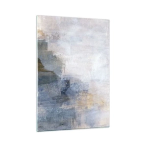 Glasbild - Bild auf glas - Eine abstrakte Komposition in kühlen Blau- und Beigetönen. - 50x70cm - Farbtöne und Akkorde - Moderne Wanddekoration für Wohnzimmer und Schlafzimmer ARTTOR