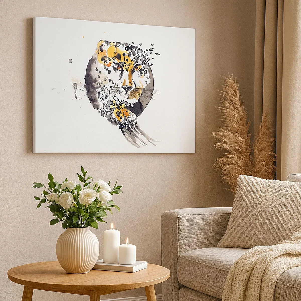 Bild auf Leinwand - Leinwandbild - Künstlerische Aquarellmalerei mit Gepardenmotiv - 70x50cm - Raubtierschönheit - Moderne Wanddekoration für Wohnzimmer und Schlafzimmer ARTTOR