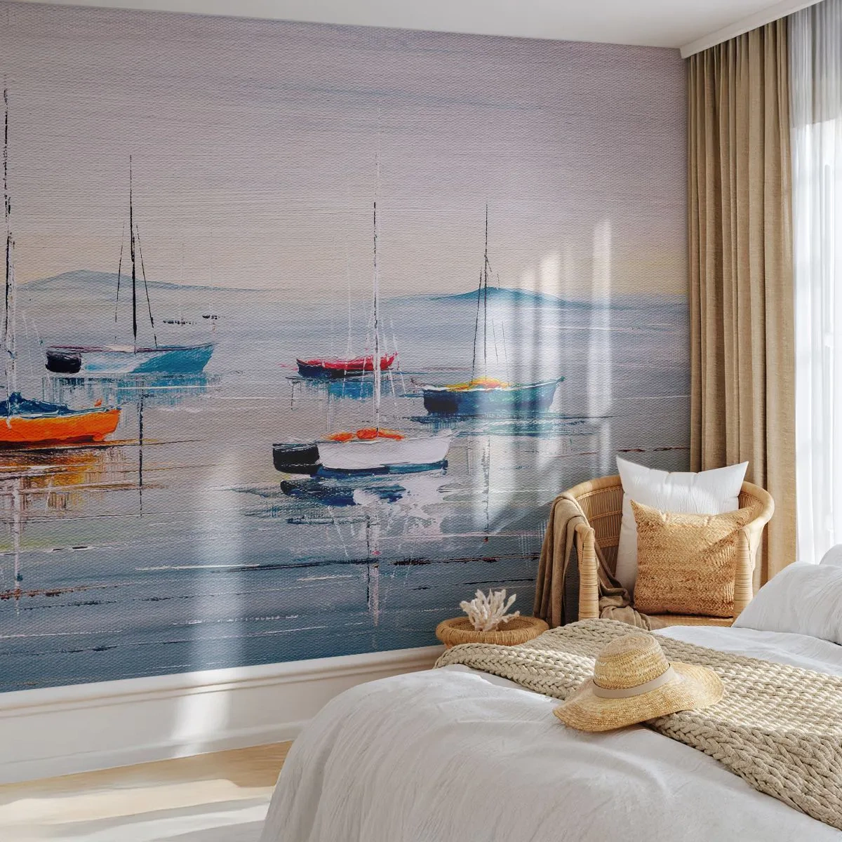 Maßgeschneiderte Fototapete Premium Sand - Wohlverdiente Ruhe - Nautisch, Segelboote, Strand