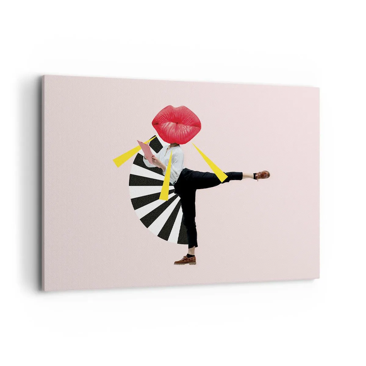 Bild auf Leinwand - Leinwandbild - Surrealistische Figur mit Mund und geometrischen Elementen - 100x70cm - Surreale Pop-Art - Moderne Wanddekoration für Wohnzimmer und Schlafzimmer ARTTOR