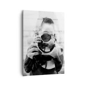 Bild auf Leinwand - Leinwandbild - Schwarz-Weiß-Doppelbelichtungsporträt eines Fotografen - 50x70cm - Schöpfer und Material - Moderne Wanddekoration für Wohnzimmer und Schlafzimmer ARTTOR