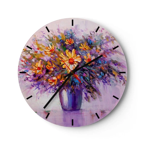 Wanduhr - Glasuhr - Ein Blumenstrauß in Lila mit intensiven Farben - 30x30cm - Es riecht süß, sieht süß aus - Moderne Wanddekoration für Wohnzimmer, Küche und Schlafzimmer ARTTOR