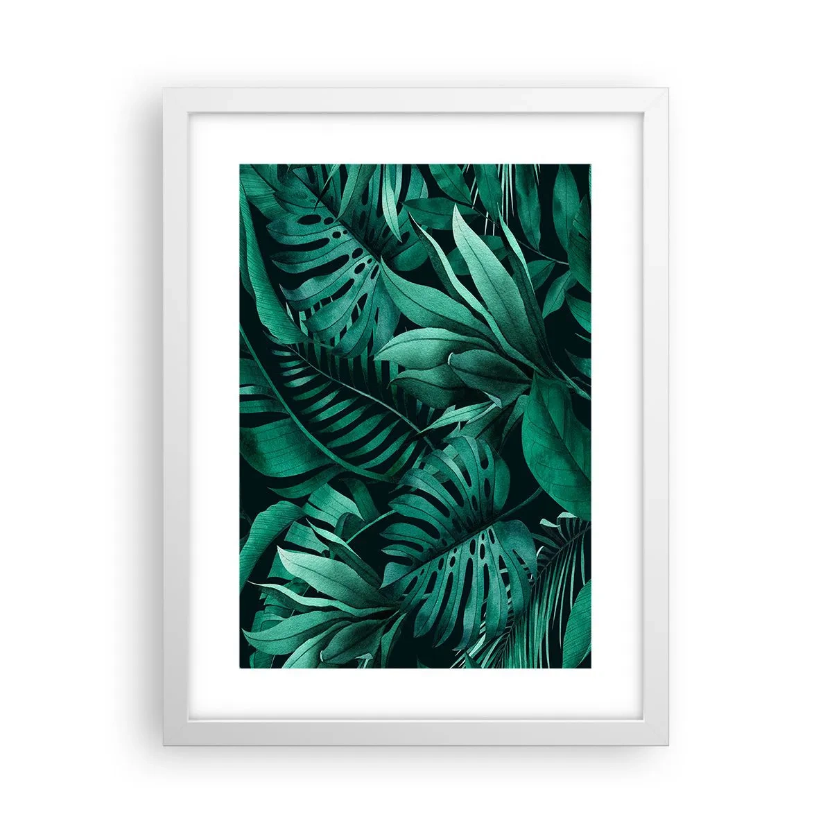 Poster in einem weißen Rahmen - Die Tiefe des tropischen Grüns - 30x40 cm