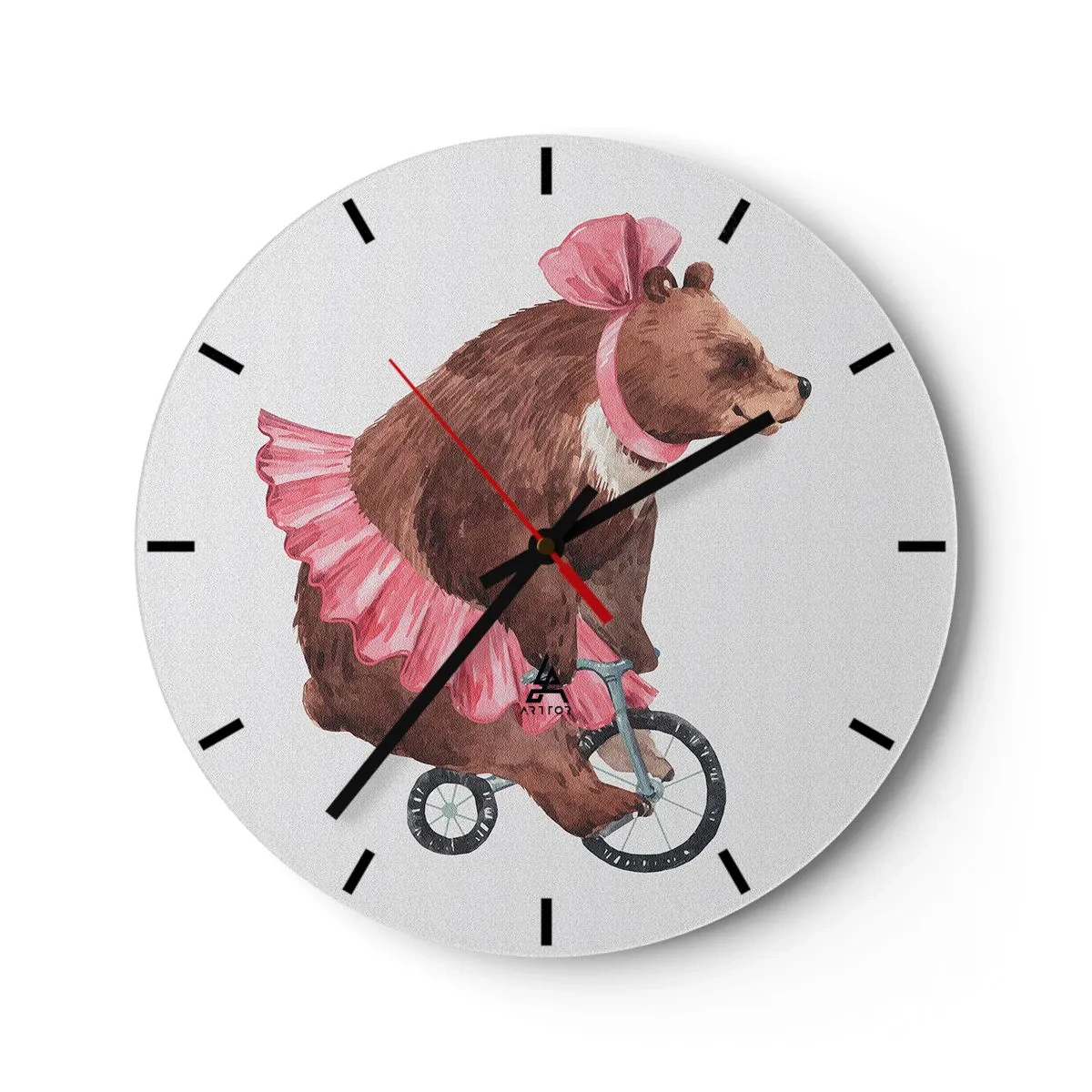 Wanduhr - Glasuhr - Ein Bär in einem rosa Rock fährt Einrad - 30x30cm - Was für ein Affentheater! - Moderne Wanddekoration für Wohnzimmer, Küche und Schlafzimmer ARTTOR