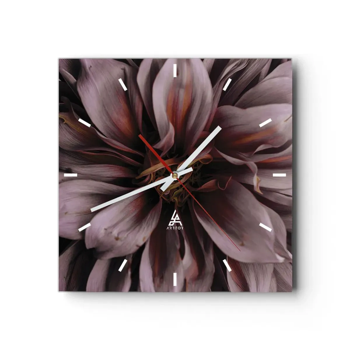 Wanduhr - Glasuhr - Nahaufnahme einer großen Blume in dezenten Farben - 30x30cm - Ein Blumenherz - Moderne Wanddekoration für Wohnzimmer und Schlafzimmer ARTTOR