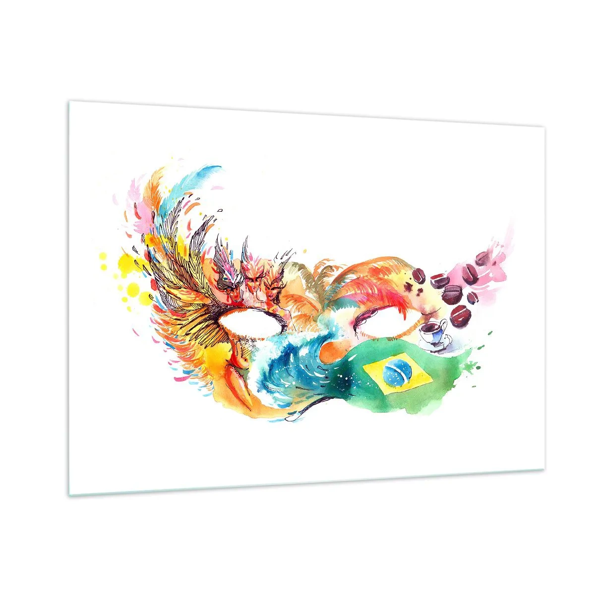 Glasbild - Bild auf glas - Eine farbenfrohe Maske, inspiriert vom brasilianischen Karneval - 100x70cm - Brasilien begrüßt Samba - Moderne Wanddekoration für Wohnzimmer und Schlafzimmer ARTTOR