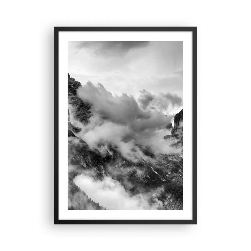 Poster in einem schwarzem Rahmen - Schwarz-weiße Berglandschaft mit Wolken - 50x70cm - Schön und grausam - Moderne Wanddekoration für Wohnzimmer und Schlafzimmer ARTTOR