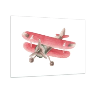 Glasbild - Bild auf glas - Doppeldecker im Retro-Stil in Rottönen - 100x70cm - Bereit für Höhenflüge - Moderne Wanddekoration für Wohnzimmer und Schlafzimmer ARTTOR
