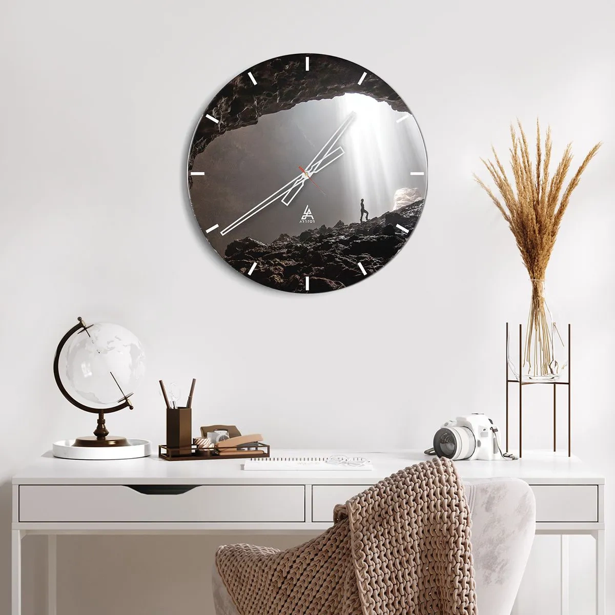 Wanduhr - Glasuhr - Die leuchtende Grotte - 40x40 cm