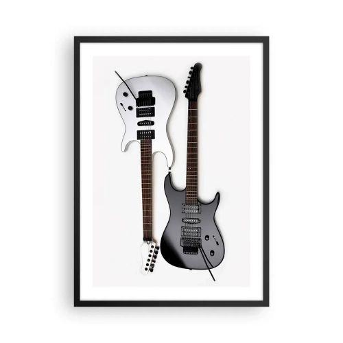 Poster in einem schwarzem Rahmen - Moderne E-Gitarren auf weißem Hintergrund - 50x70cm - Harmonie der Formen - Moderne Wanddekoration für Wohnzimmer und Schlafzimmer ARTTOR
