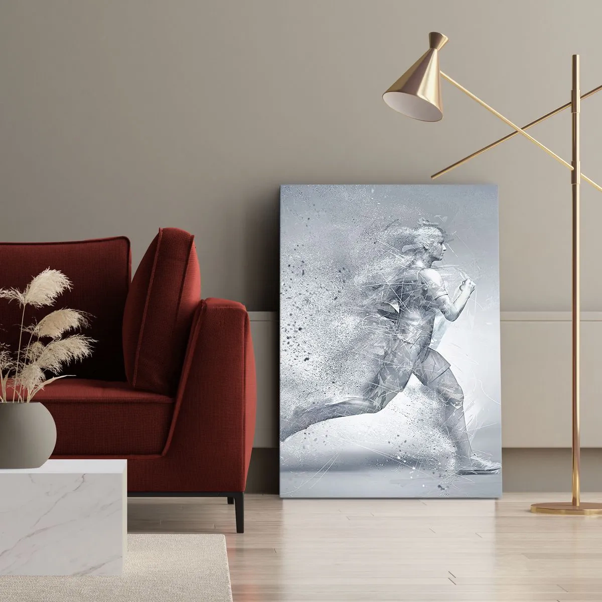 Bild auf Leinwand - Leinwandbild - Eine dynamische Figur, die in einem abstrakten Stil läuft - 80x120cm - Kristallklare Energie - Moderne Wanddekoration für Wohnzimmer und Schlafzimmer ARTTOR