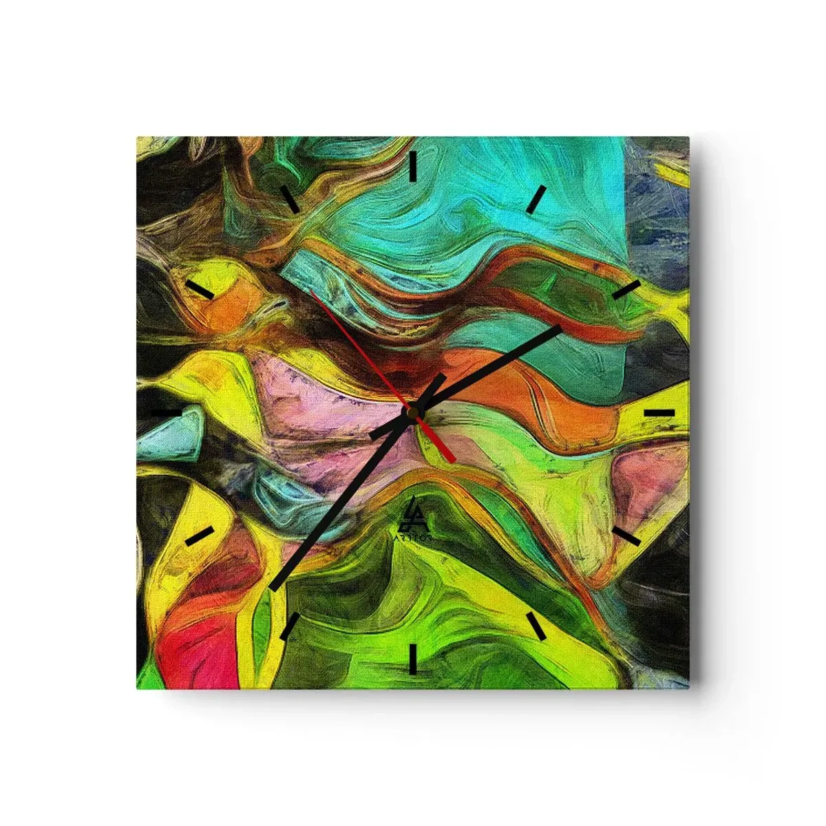 Wanduhr - Glasuhr - Eine abstrakte Komposition mit bunten Punkten und dynamischen Linien. - 30x30cm - Bewegung ist Leben - Moderne Wanddekoration für Wohnzimmer und Schlafzimmer ARTTOR