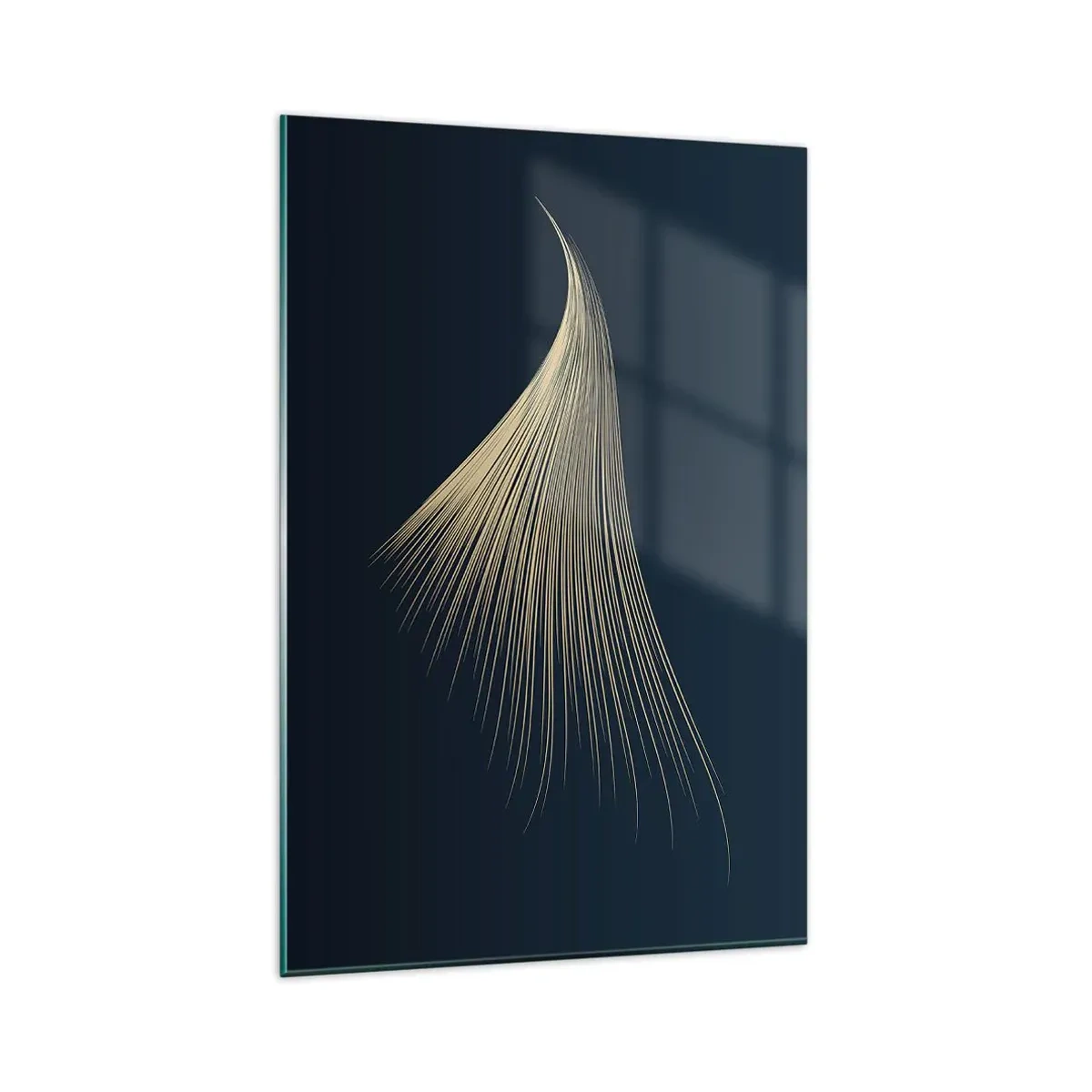 Glasbild - Bild auf glas - Eine zarte federähnliche Linie auf marineblauem Hintergrund - 80x120cm - Wie das Haar eines Engels - Moderne Wanddekoration für Wohnzimmer und Schlafzimmer ARTTOR