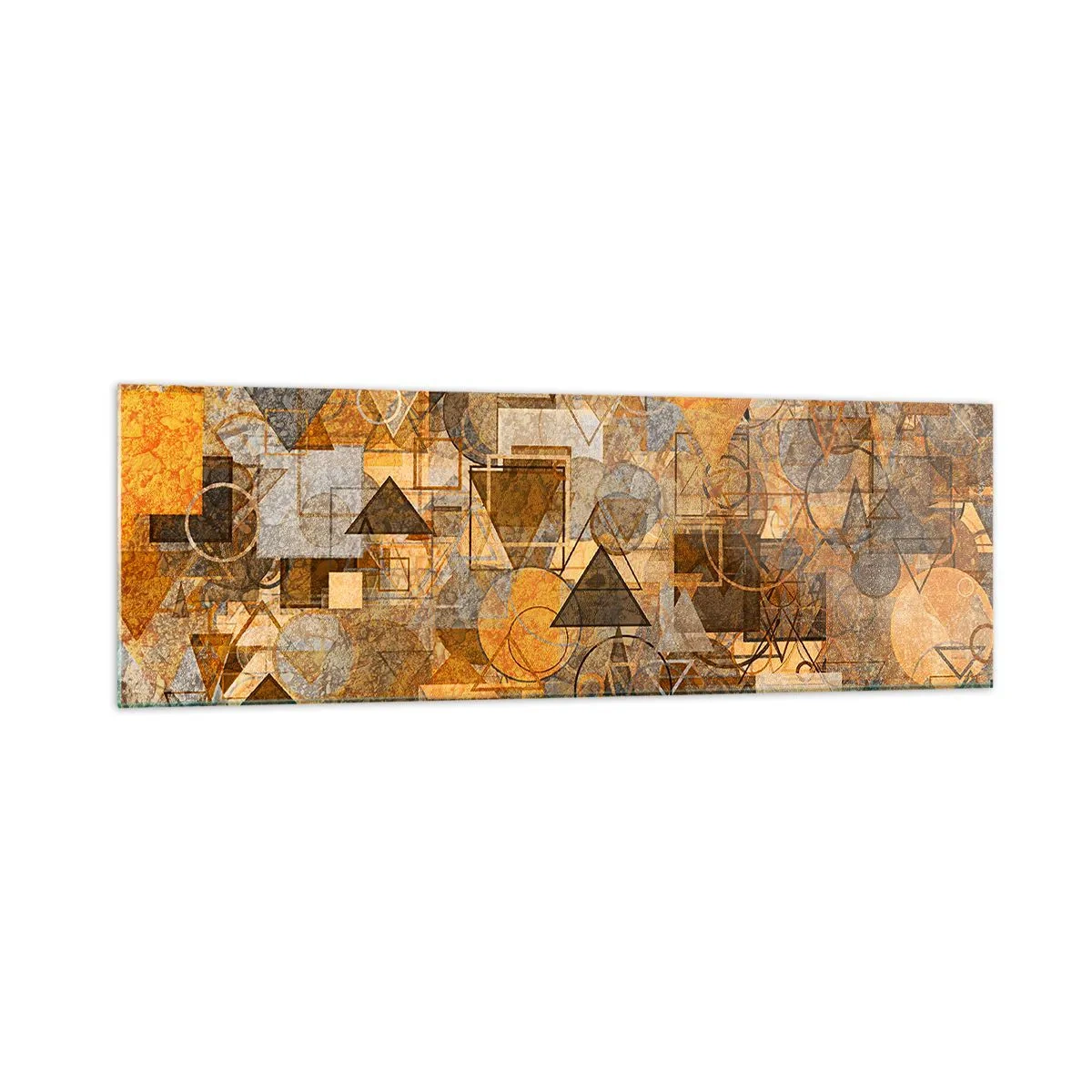 Glasbild - Bild auf glas - Abstrakte geometrische Muster in Goldtönen - 160x50cm - Die Welt in Form - Moderne Wanddekoration für Wohnzimmer und Schlafzimmer ARTTOR