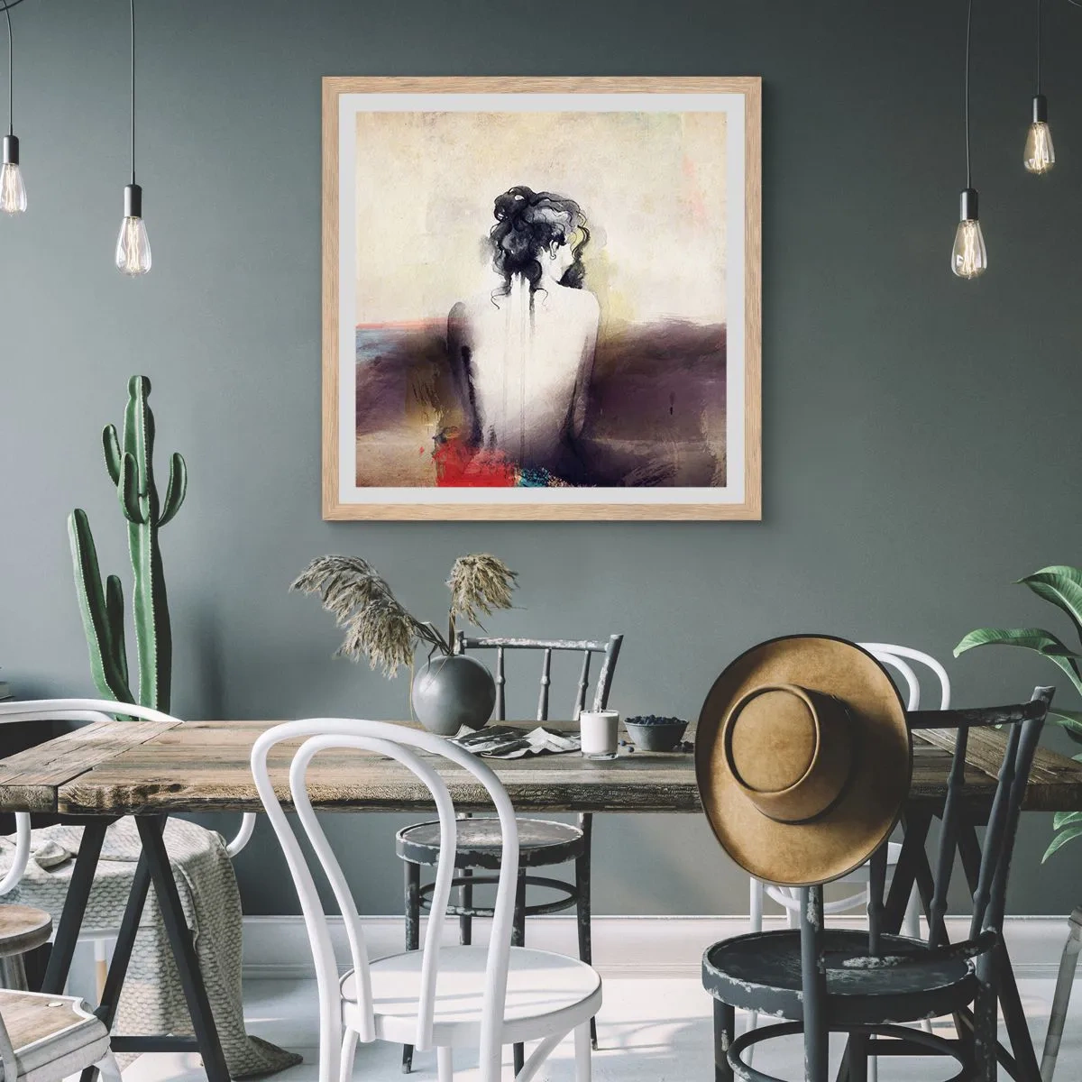 Poster in einem Rahmen aus heller Eiche - Glatte Linien, ovale Formen - 40x40 cm