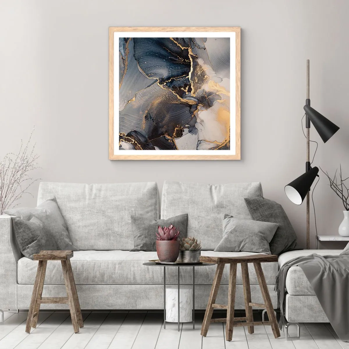 Poster in einem Rahmen aus heller Eiche - Leben aus Stein - 40x40 cm