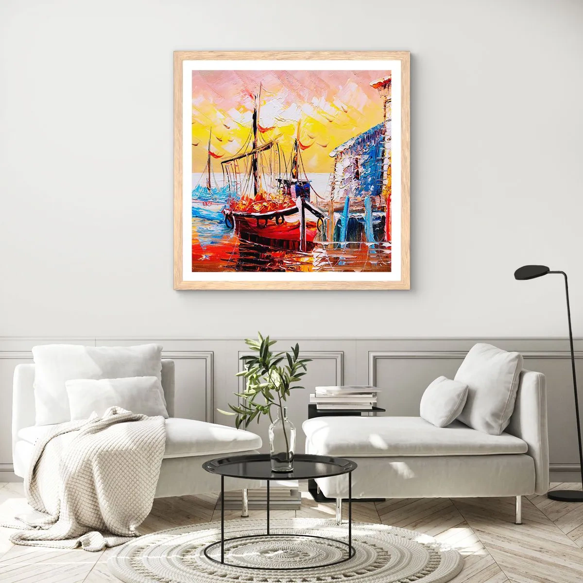 Poster in einem Rahmen aus heller Eiche - Glückliche Rückkehr - 40x40 cm