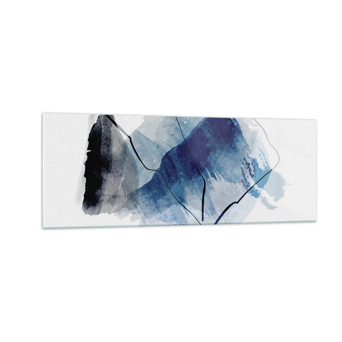 Glasbild - Bild auf glas - Abstrakte Formen in Blautönen mit zarten Linien - 140x50cm - Eisberg - Moderne Wanddekoration für Wohnzimmer und Schlafzimmer ARTTOR