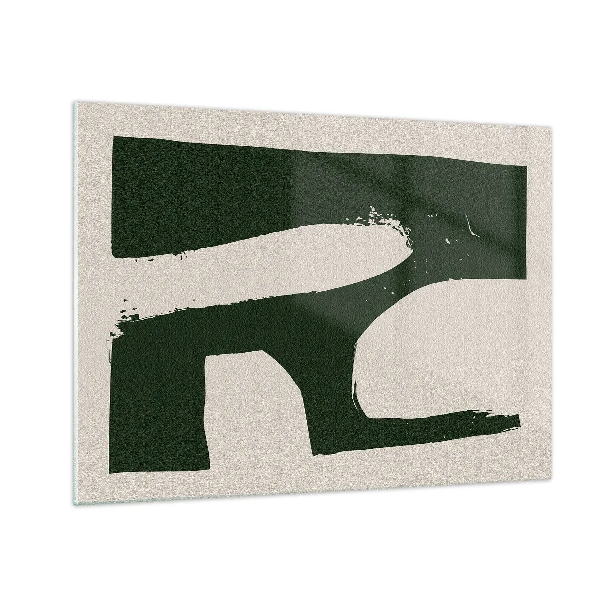 Glasbild - Bild auf glas - Minimalistische Abstraktion mit dunkelgrünen Pinselstrichen - 70x50cm - Weiße Buchten - Moderne Wanddekoration für Wohnzimmer und Schlafzimmer ARTTOR