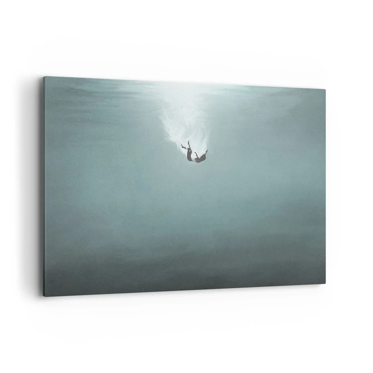 Bild auf Leinwand - Leinwandbild - Eine Figur, eingetaucht in tiefes, türkisfarbenes Wasser - 100x70cm - In den Armen des Ozeans - Moderne Wanddekoration für Wohnzimmer und Schlafzimmer ARTTOR