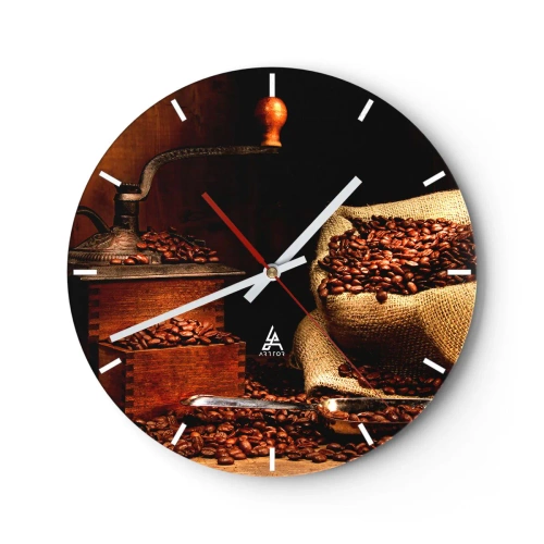 Wanduhr - Glasuhr - Stillleben mit Kaffeebohnen und einer Mühle - 40x40 cm