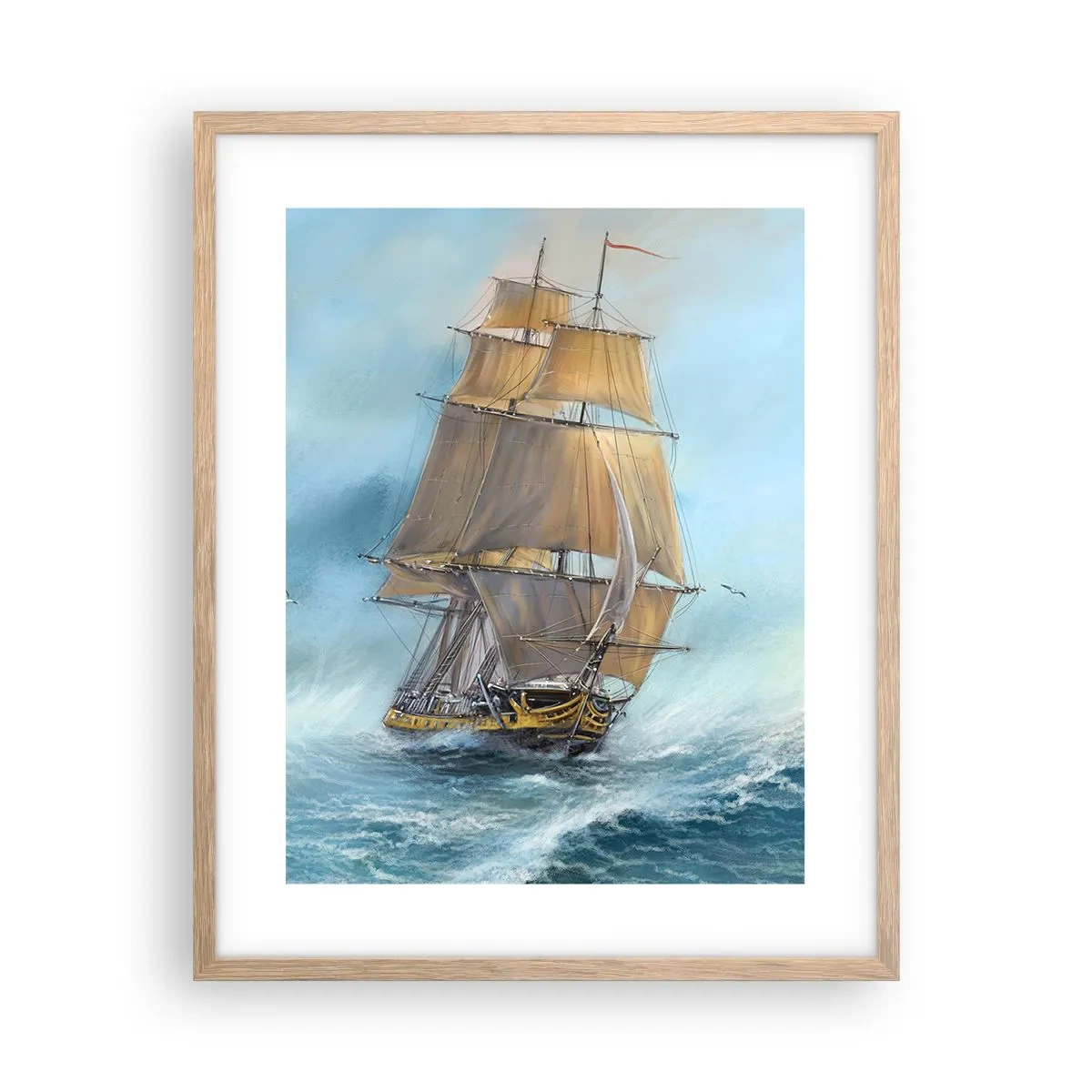 Poster in einem Rahmen aus heller Eiche - Über die Wellen gleiten - 40x50 cm